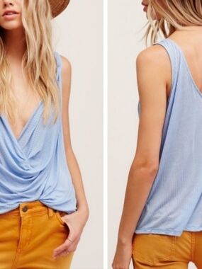 Free People Dusty Blue Draped V-Neck Tank